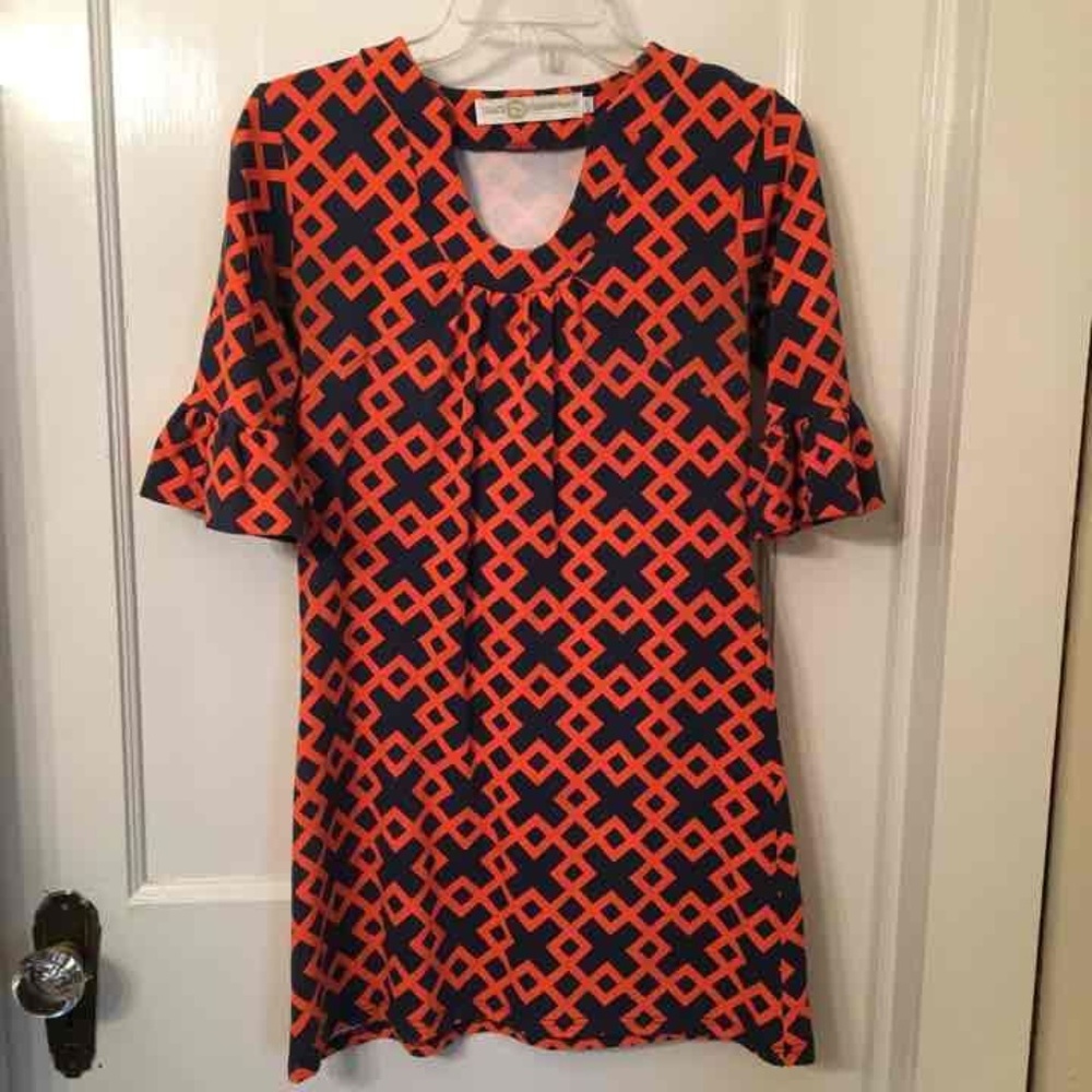 Tracy Negoshian orange & blue dress